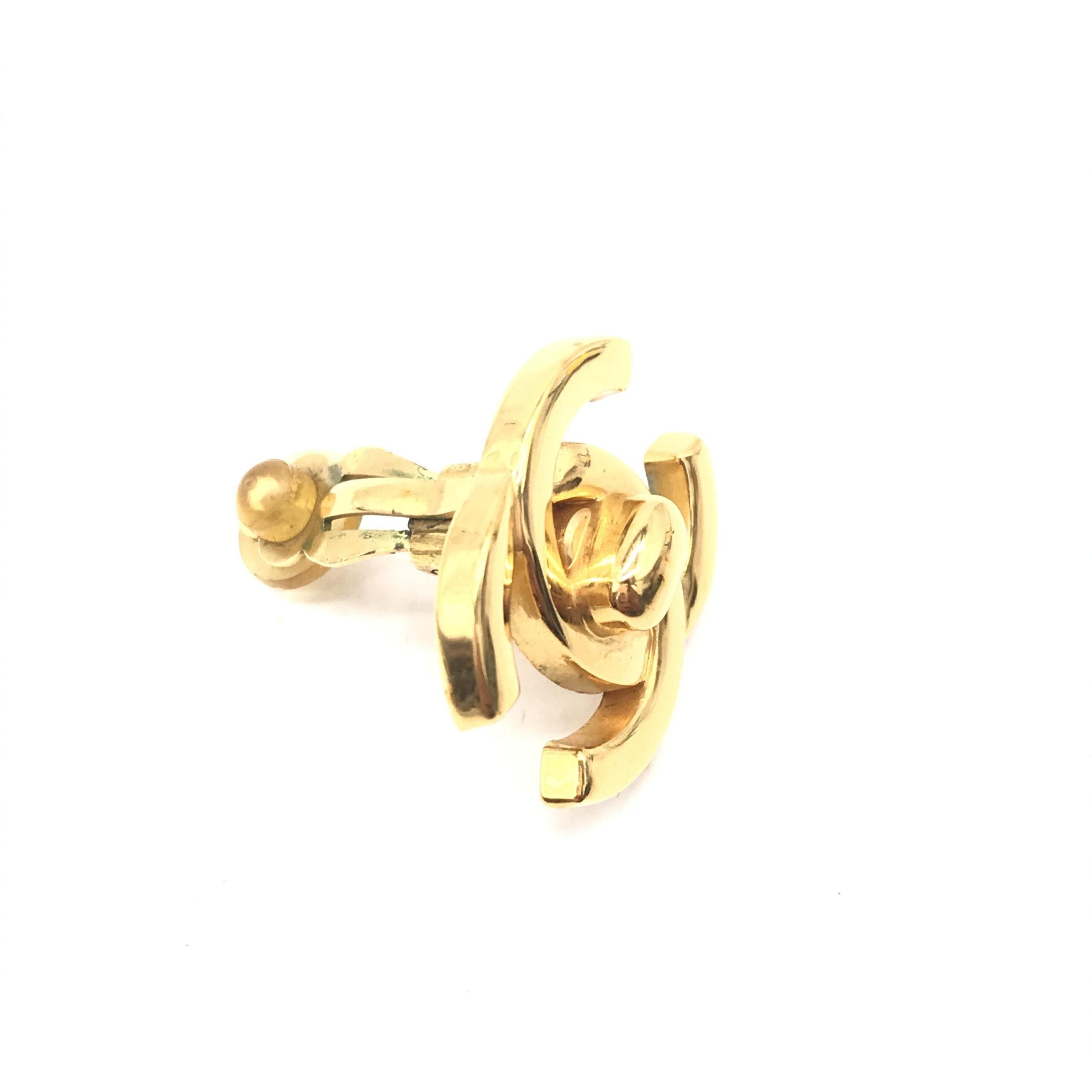 Chanel Gold PLated CC Turnlock Clip-On Women's Earrings (Pre-Owned)
