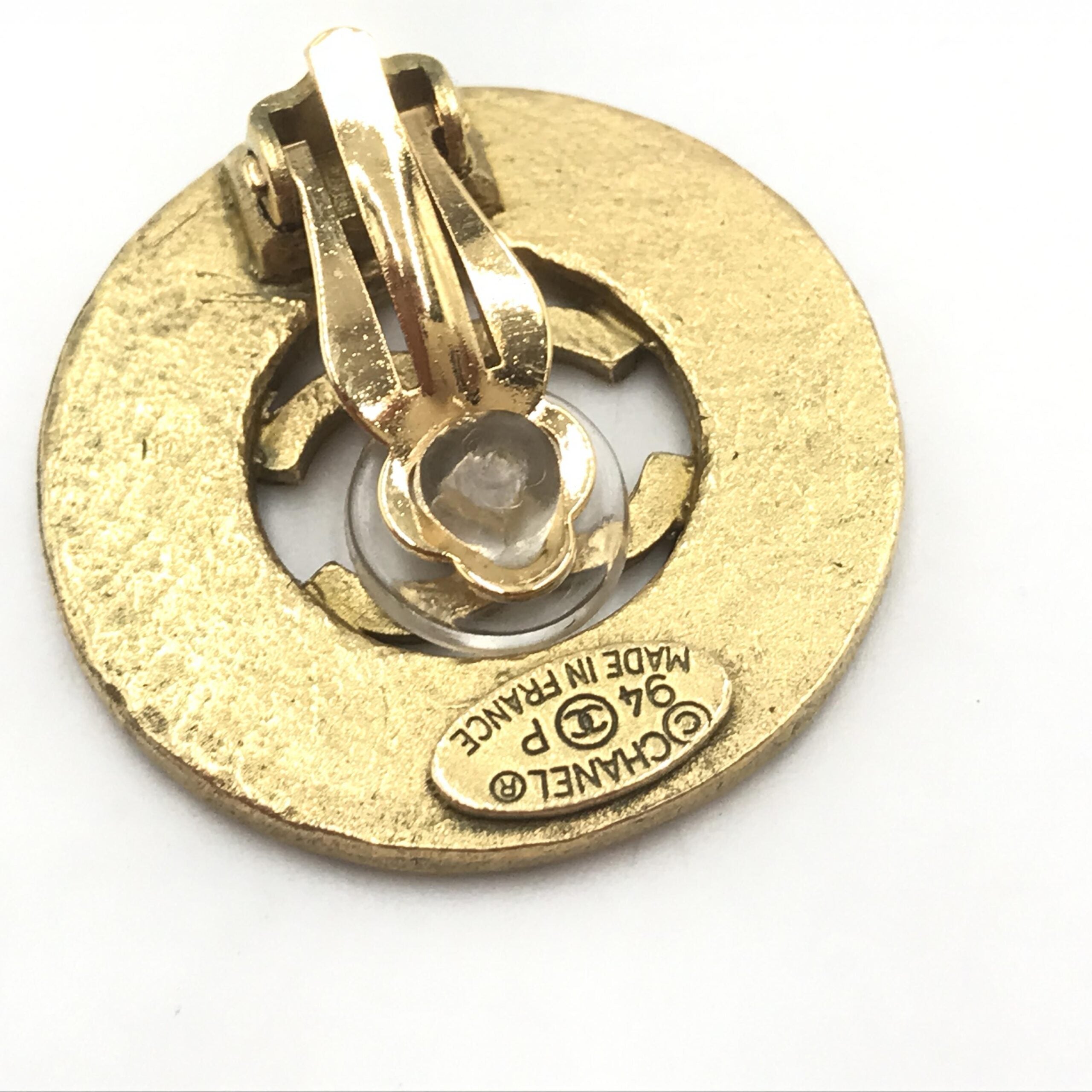 Chanel Gold Plated CC Logo Circular Women's Earrings (Pre-Owned)