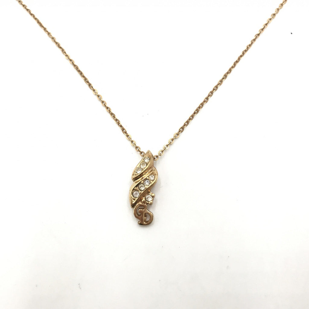 Christian Dior Gold PLated Necklace With Rhinestone Women's Pendant (Pre-Owned)