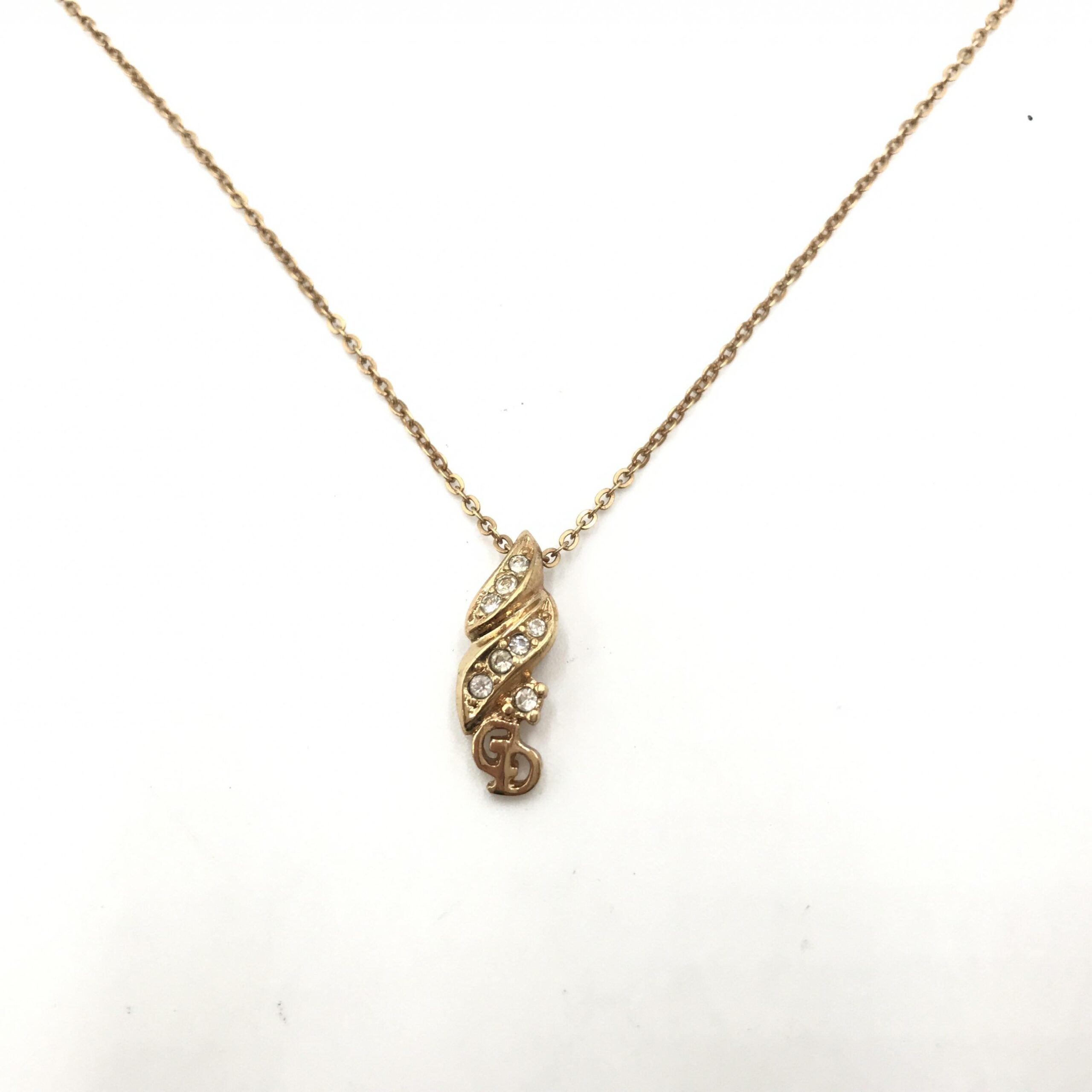 Christian Dior Gold PLated Necklace With Rhinestone Women's Pendant (Pre-Owned)
