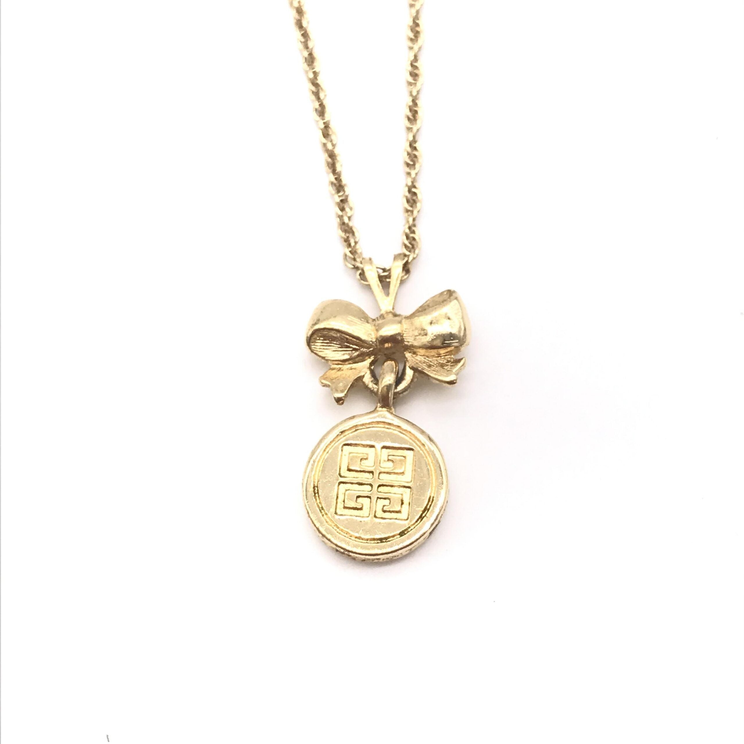 Givenchy Gold Tone Bow Pendant Chain Women's Necklace (Pre-Owned)