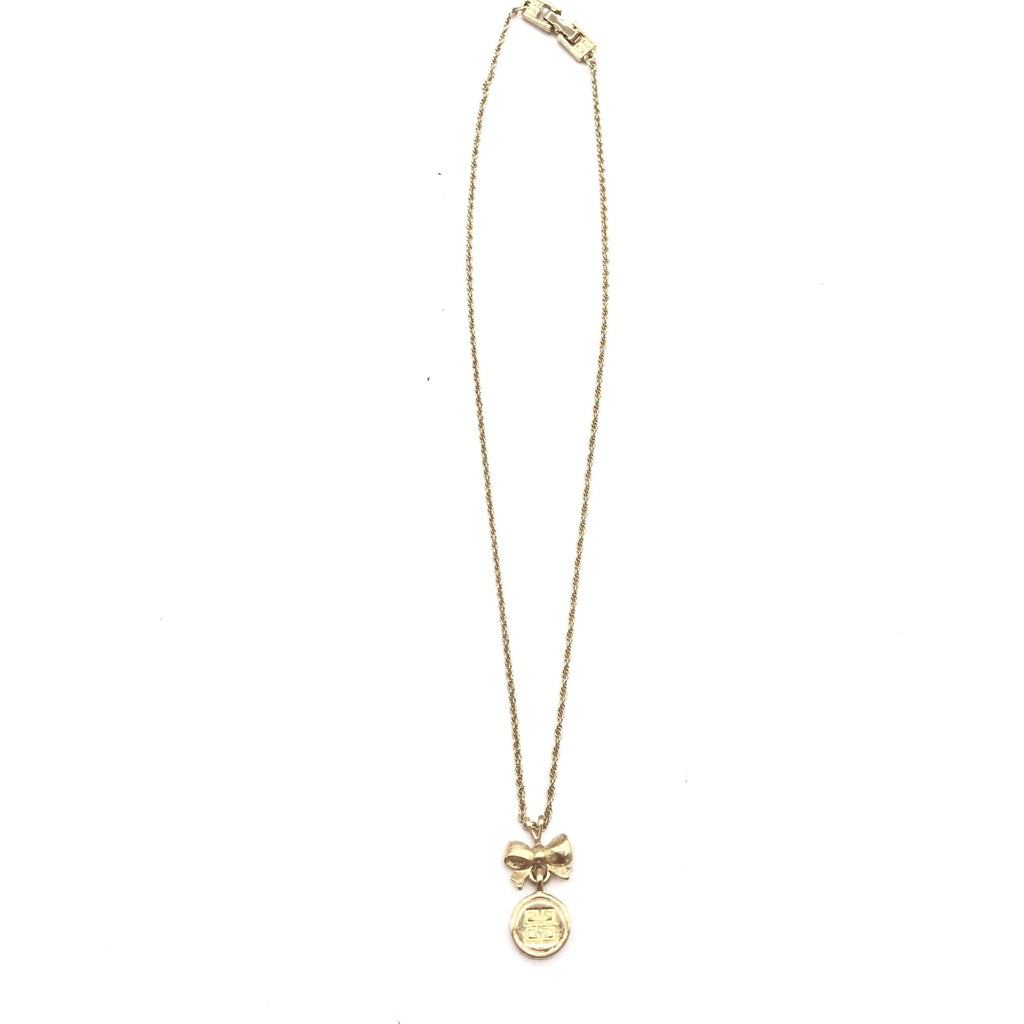 Givenchy Gold Tone Bow Pendant Chain Women's Necklace (Pre-Owned)