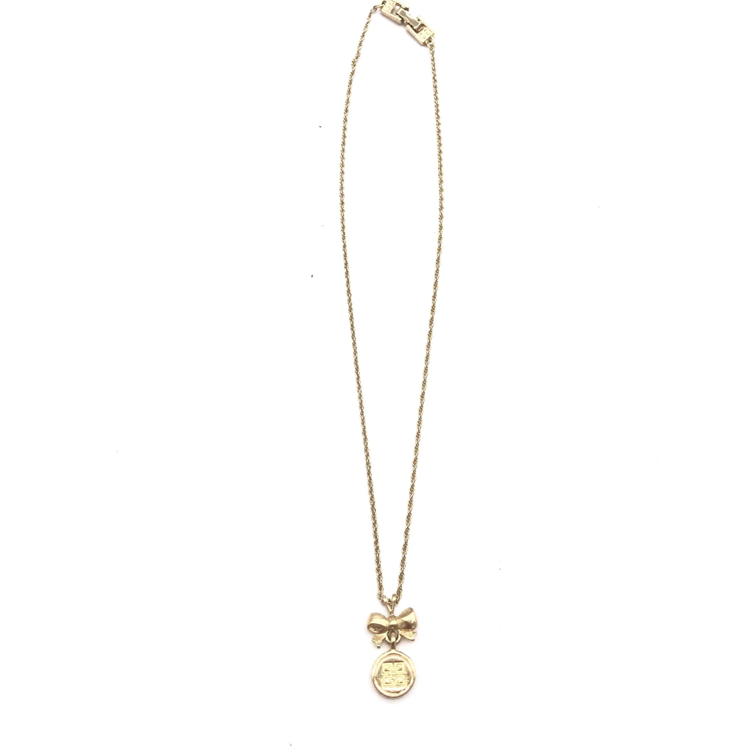 Givenchy Gold Tone Bow Pendant Chain Women's Necklace (Pre-Owned)