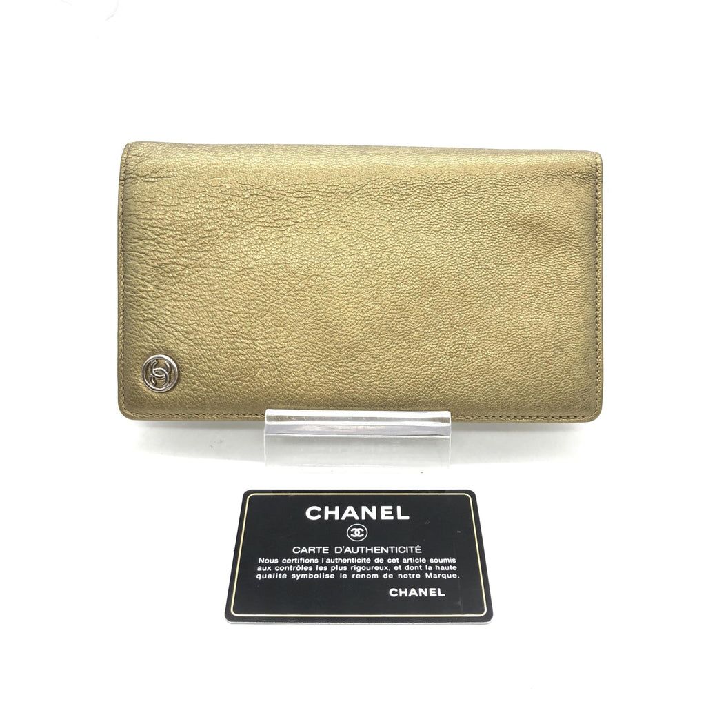 Chanel Gold Tone Caviar Leather Bifold Women's Wallet (Pre-Owned)