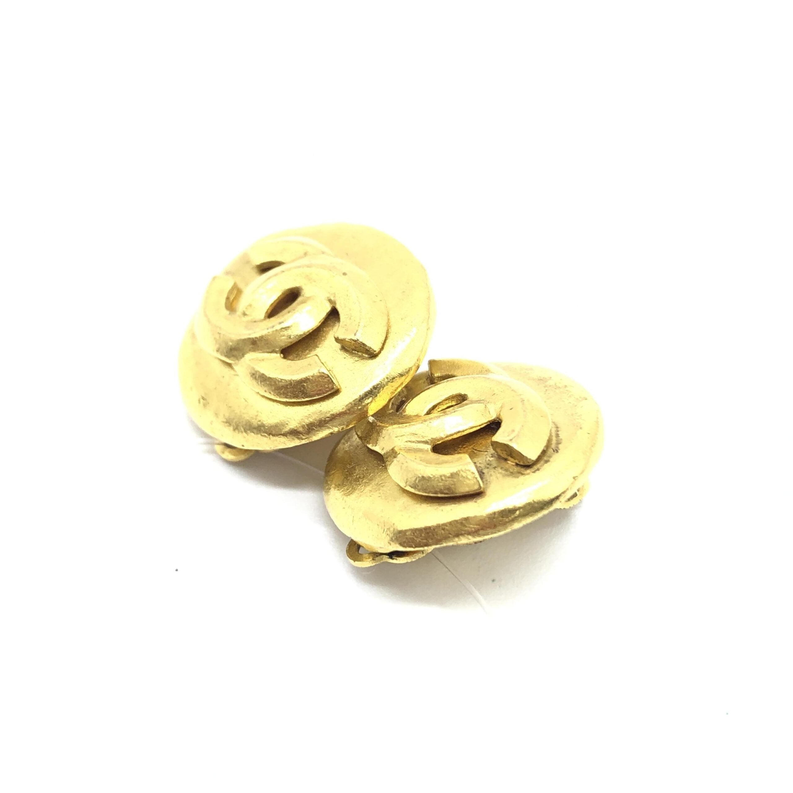 Chanel Gold Tone CC Clip-On Women's Earrings (Pre-Owned)