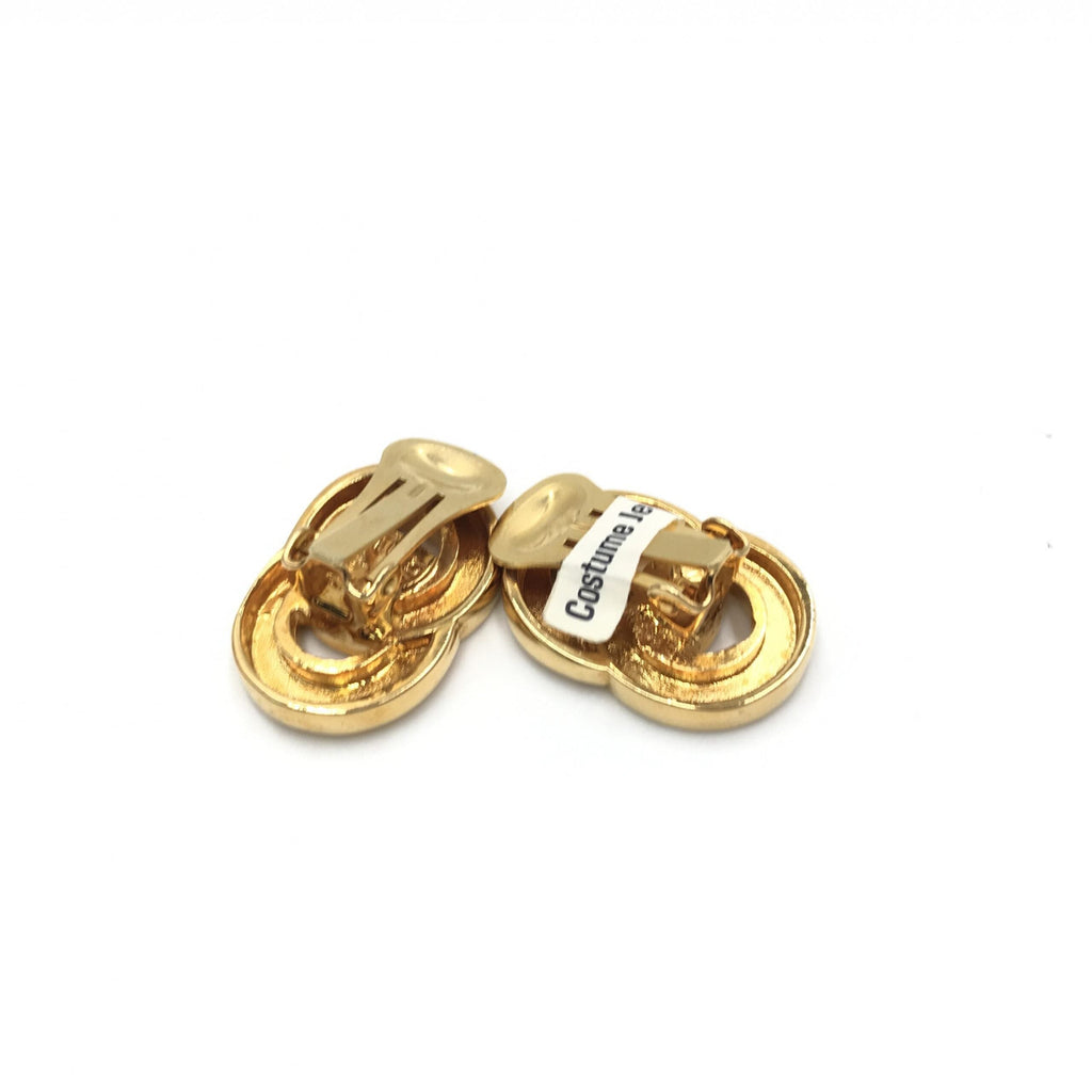 Celine Gold Tone Double Round Motif Women's Earrings (Pre-Owned)