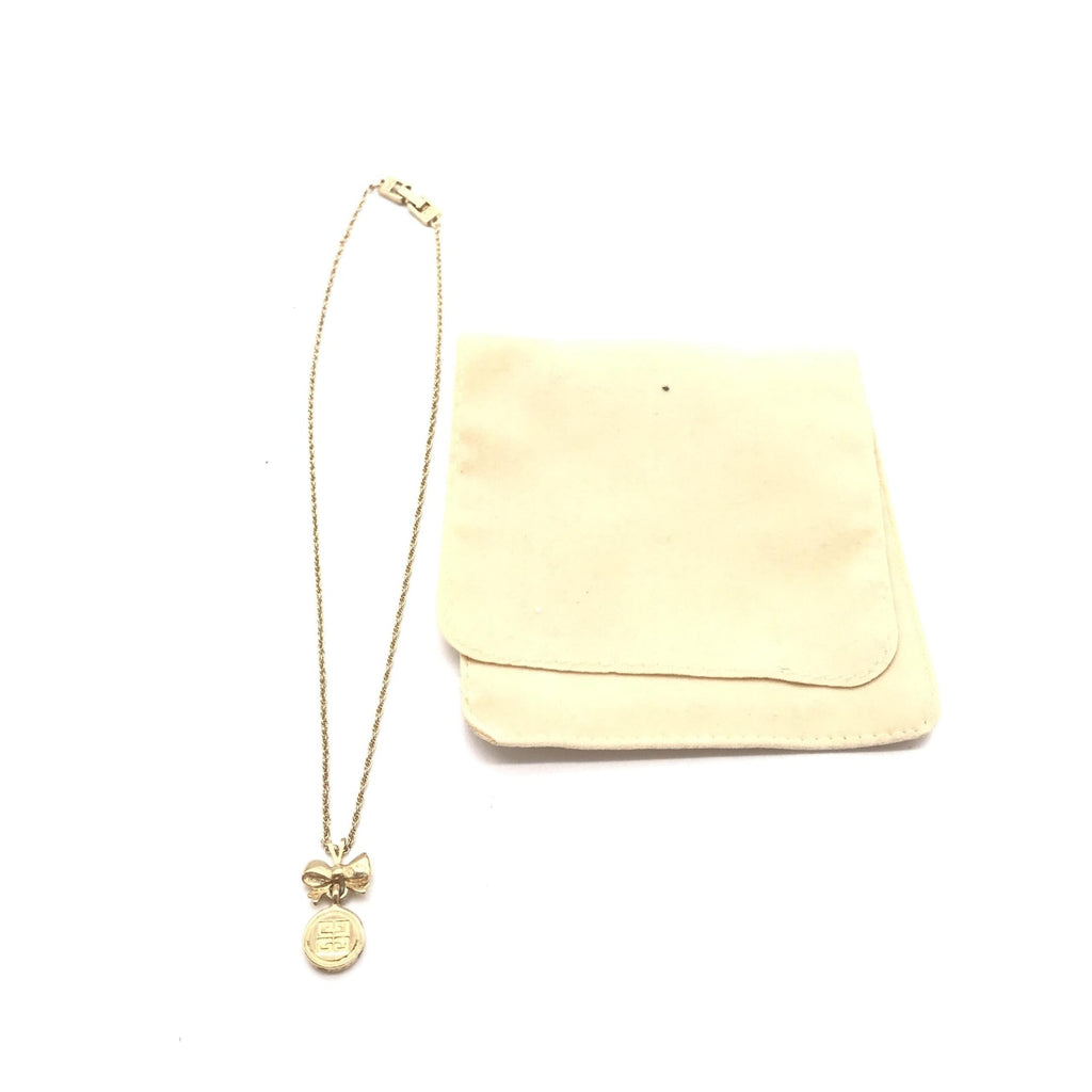 Givenchy Gold Tone Bow Pendant Chain Women's Necklace (Pre-Owned)