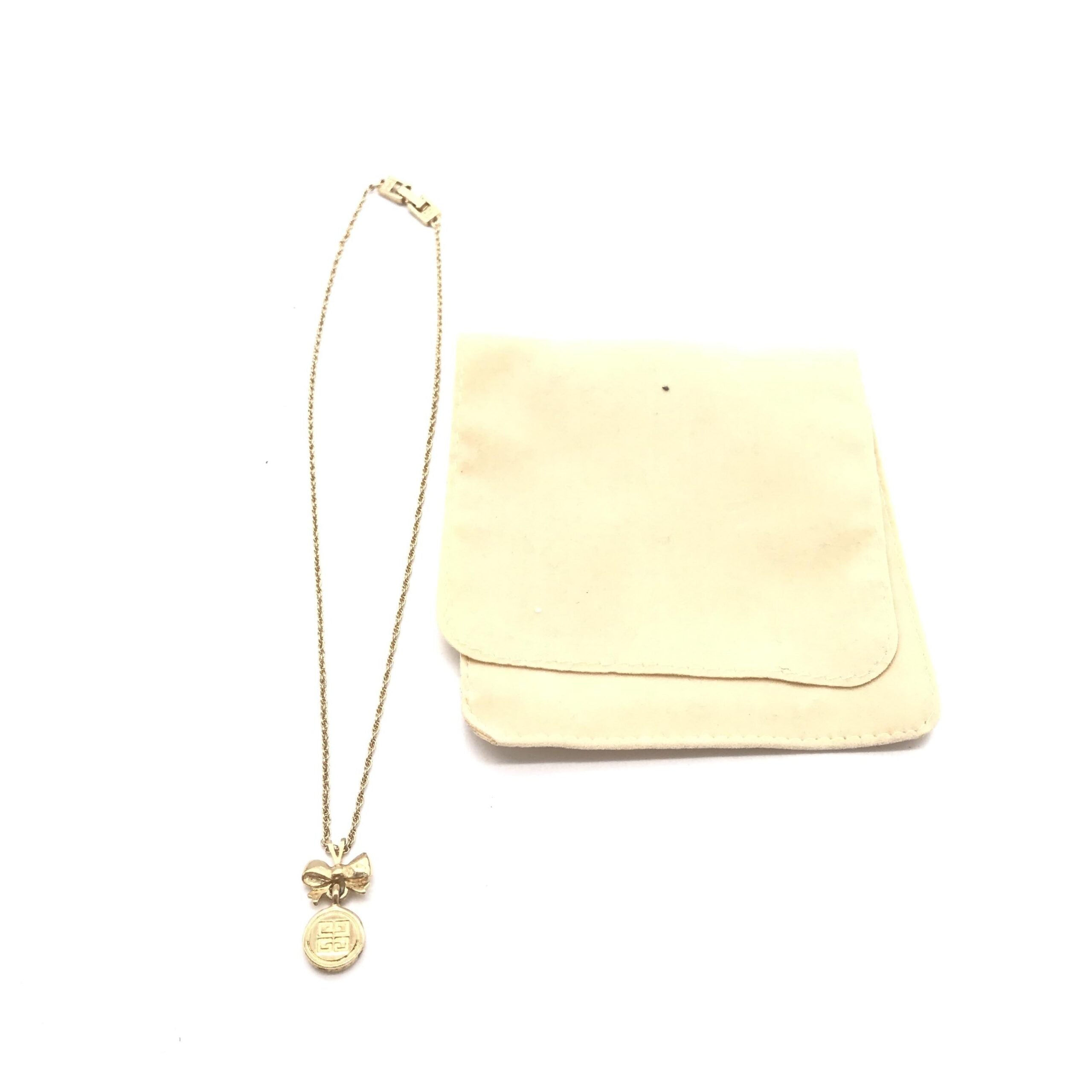 Givenchy Gold Tone Bow Pendant Chain Women's Necklace (Pre-Owned)