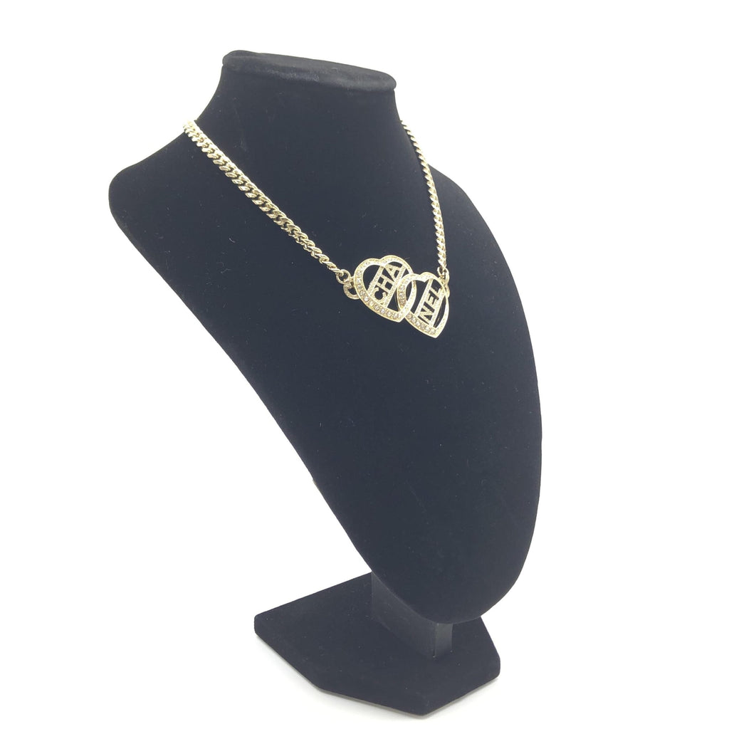 Chanel Gold Tone Heart Choker Necklace With Women's Logo (Pre-Owned)
