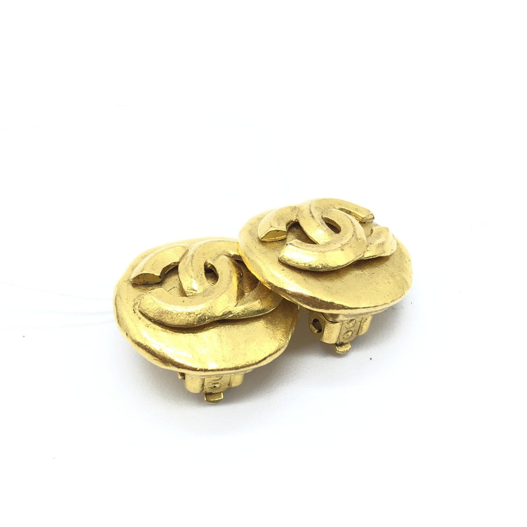 Chanel Gold Tone CC Clip-On Women's Earrings (Pre-Owned)