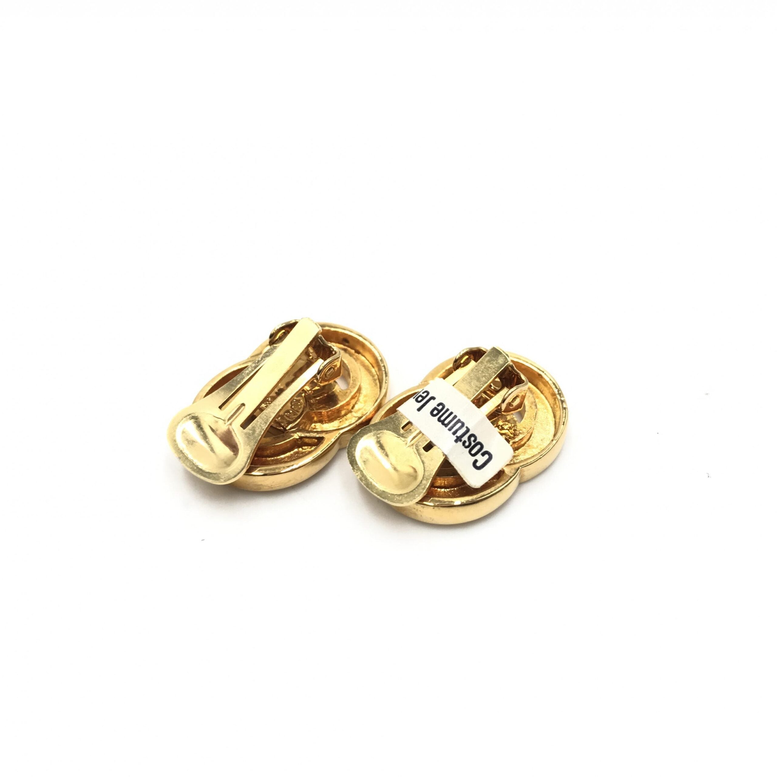 Celine Gold Tone Double Round Motif Women's Earrings (Pre-Owned)