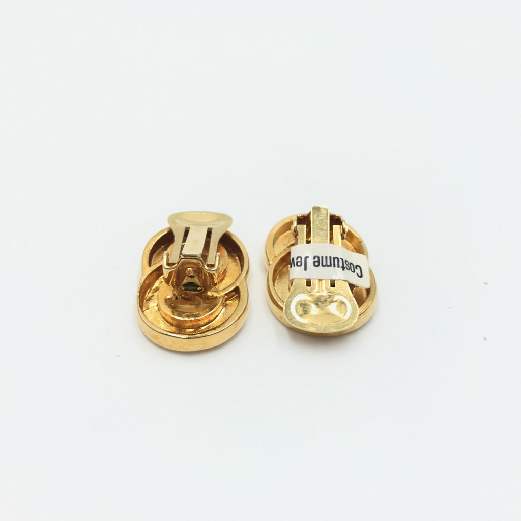 Celine Gold Tone Double Round Motif Women's Earrings (Pre-Owned)