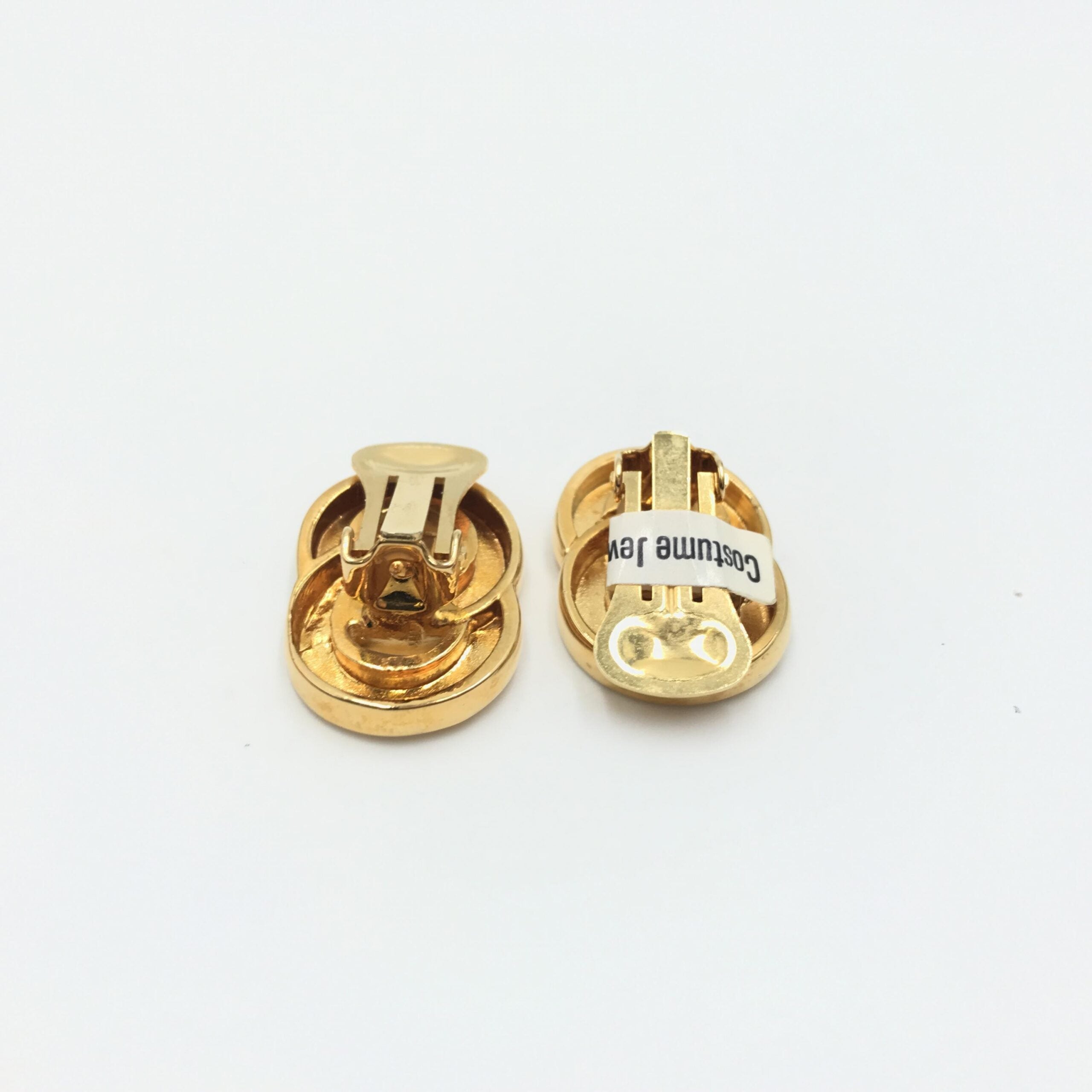 Celine Gold Tone Double Round Motif Women's Earrings (Pre-Owned)