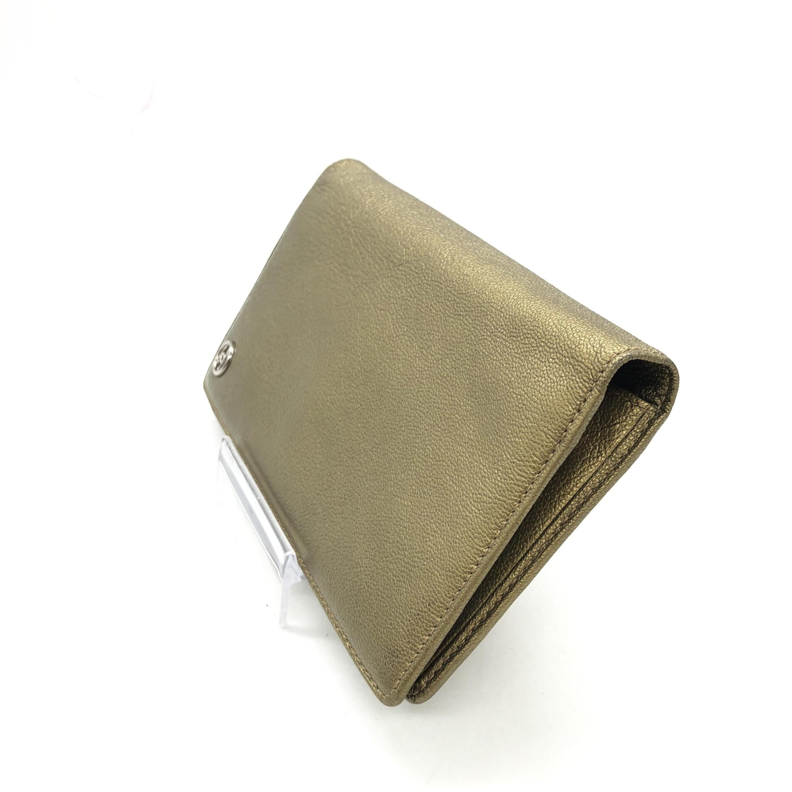 Chanel Gold Tone Caviar Leather Bifold Women's Wallet (Pre-Owned)