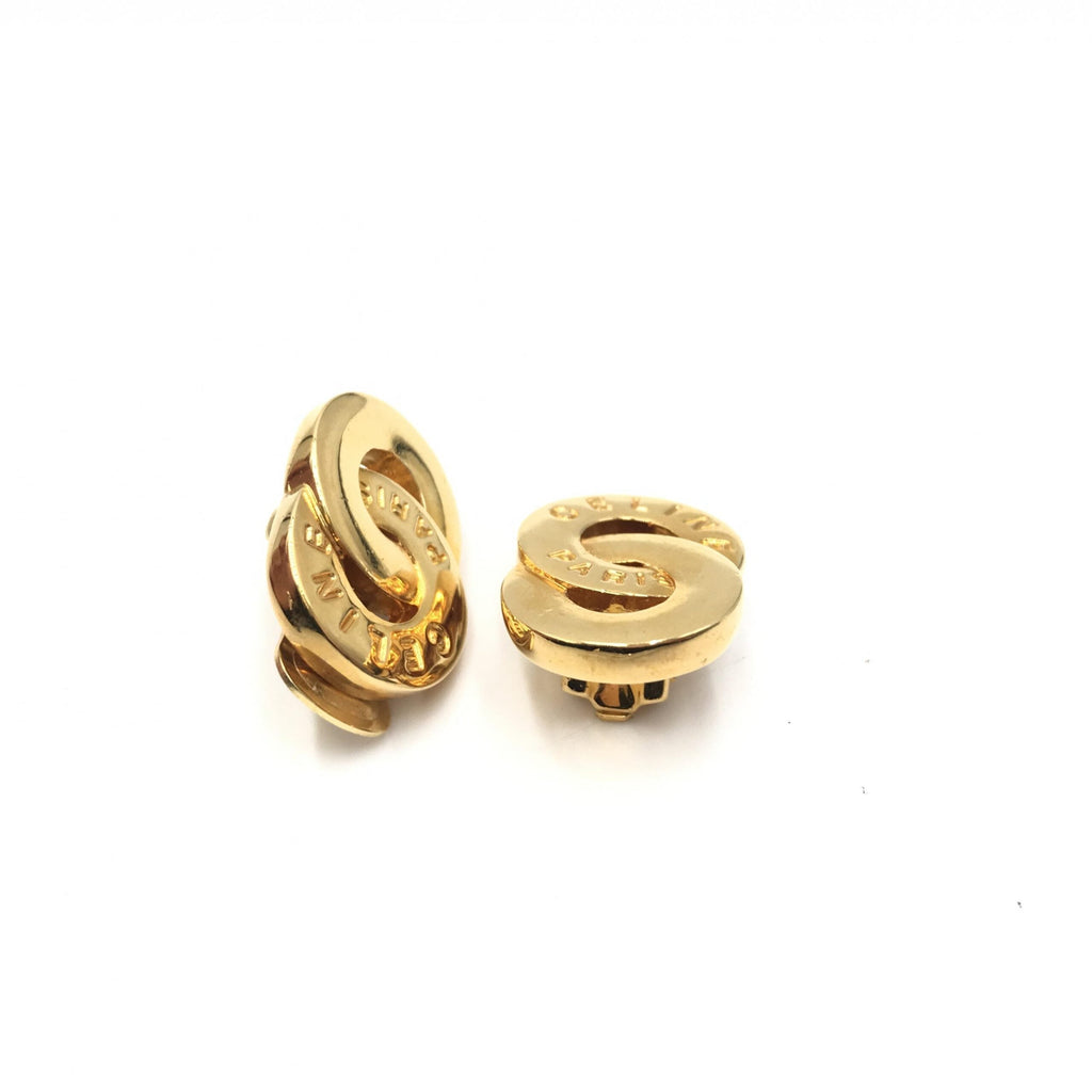 Celine Gold Tone Double Round Motif Women's Earrings (Pre-Owned)