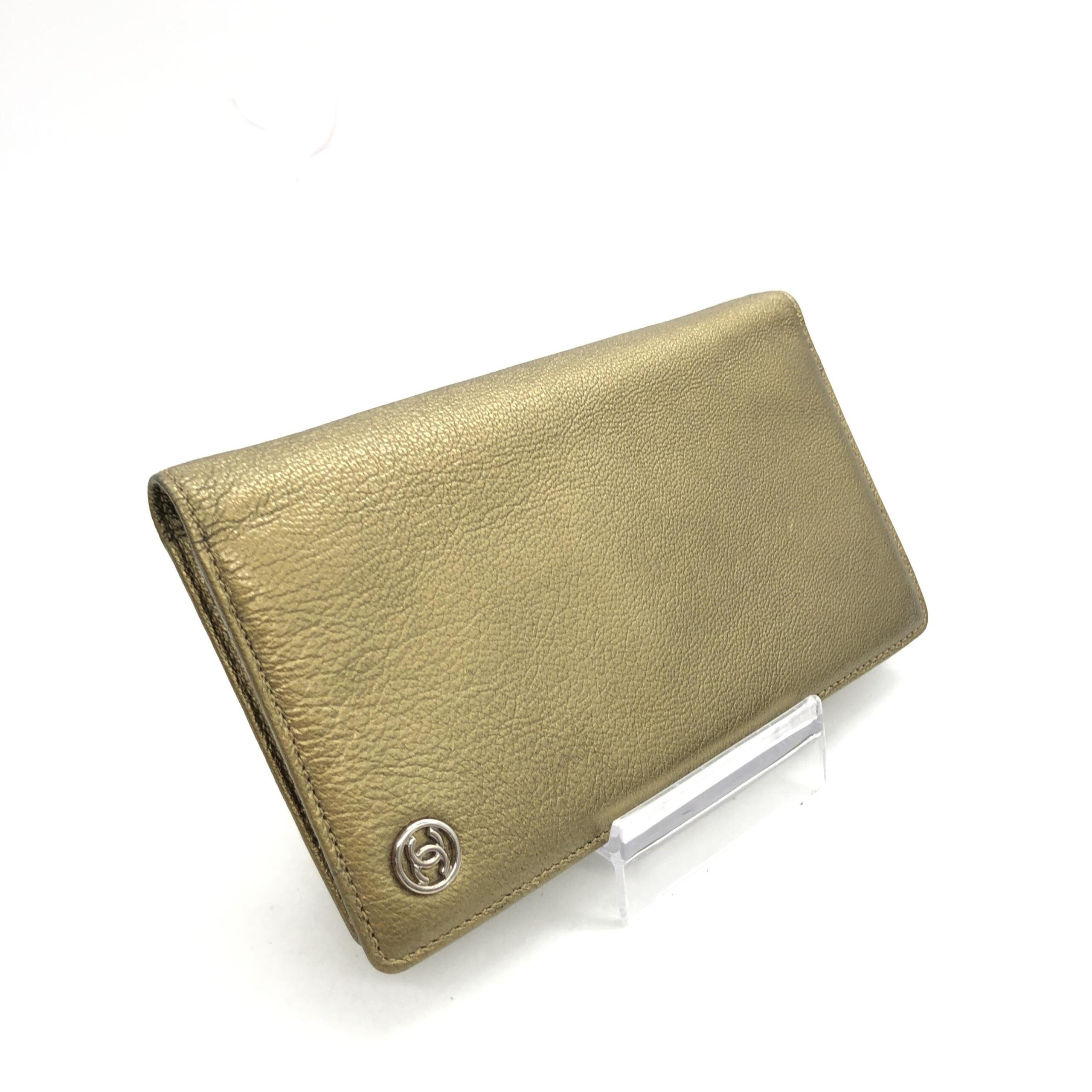 Chanel Gold Tone Caviar Leather Bifold Women's Wallet (Pre-Owned)