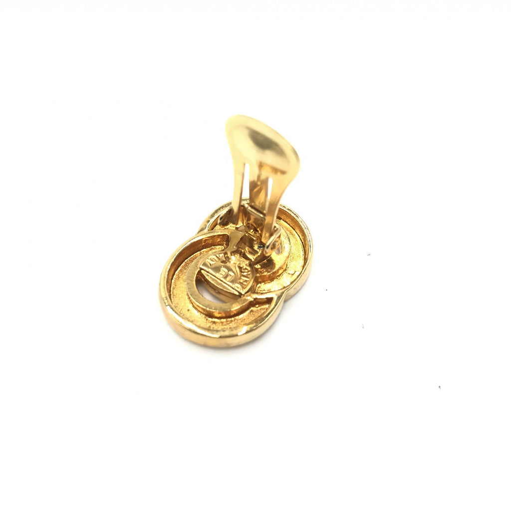 Celine Gold Tone Double Round Motif Women's Earrings (Pre-Owned)