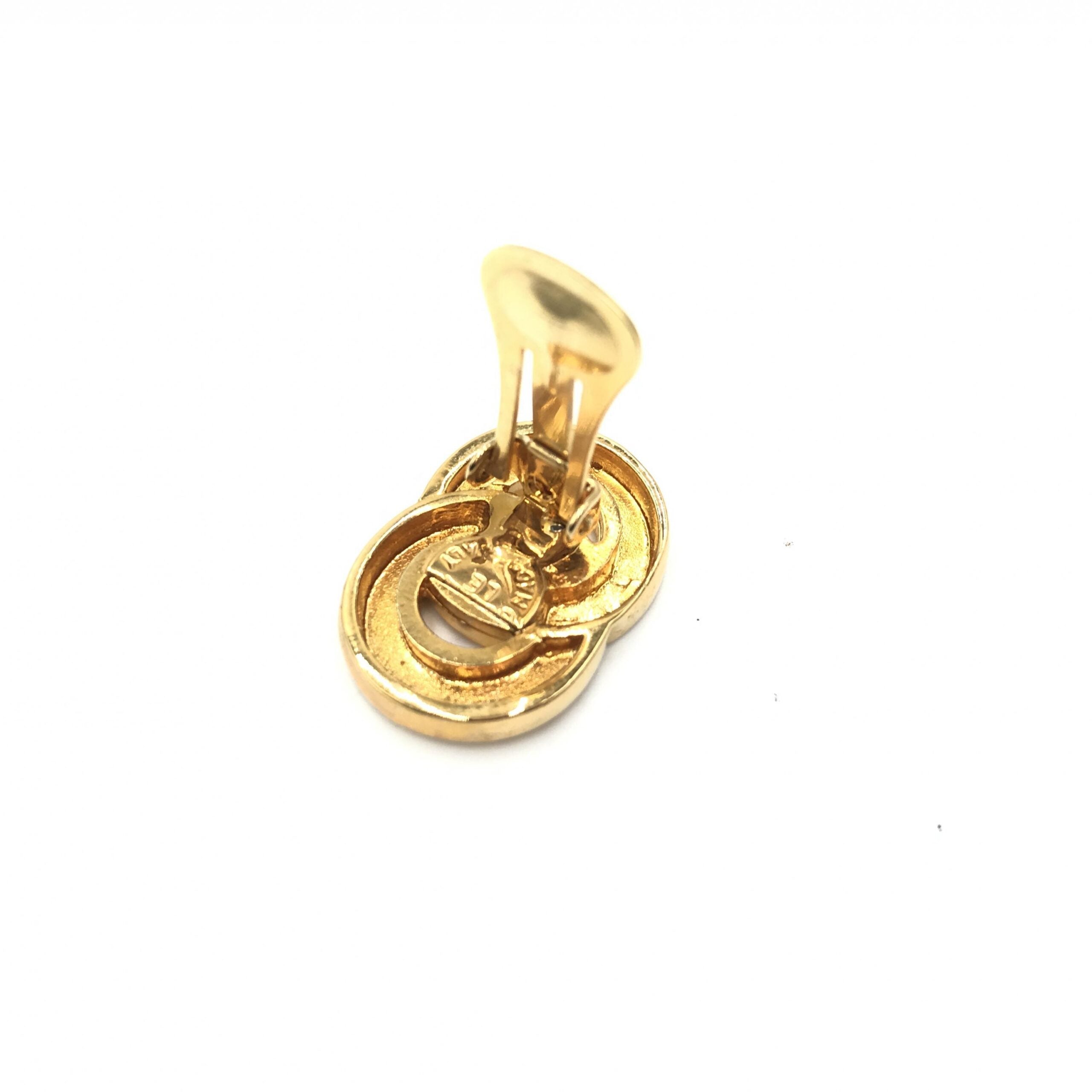 Celine Gold Tone Double Round Motif Women's Earrings (Pre-Owned)