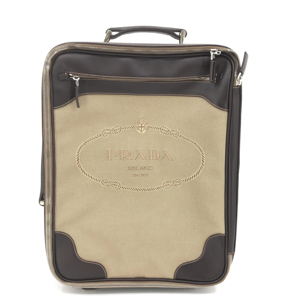 Prada Jacquard Canvas Leather Women's Suitcase (Pre-Owned)