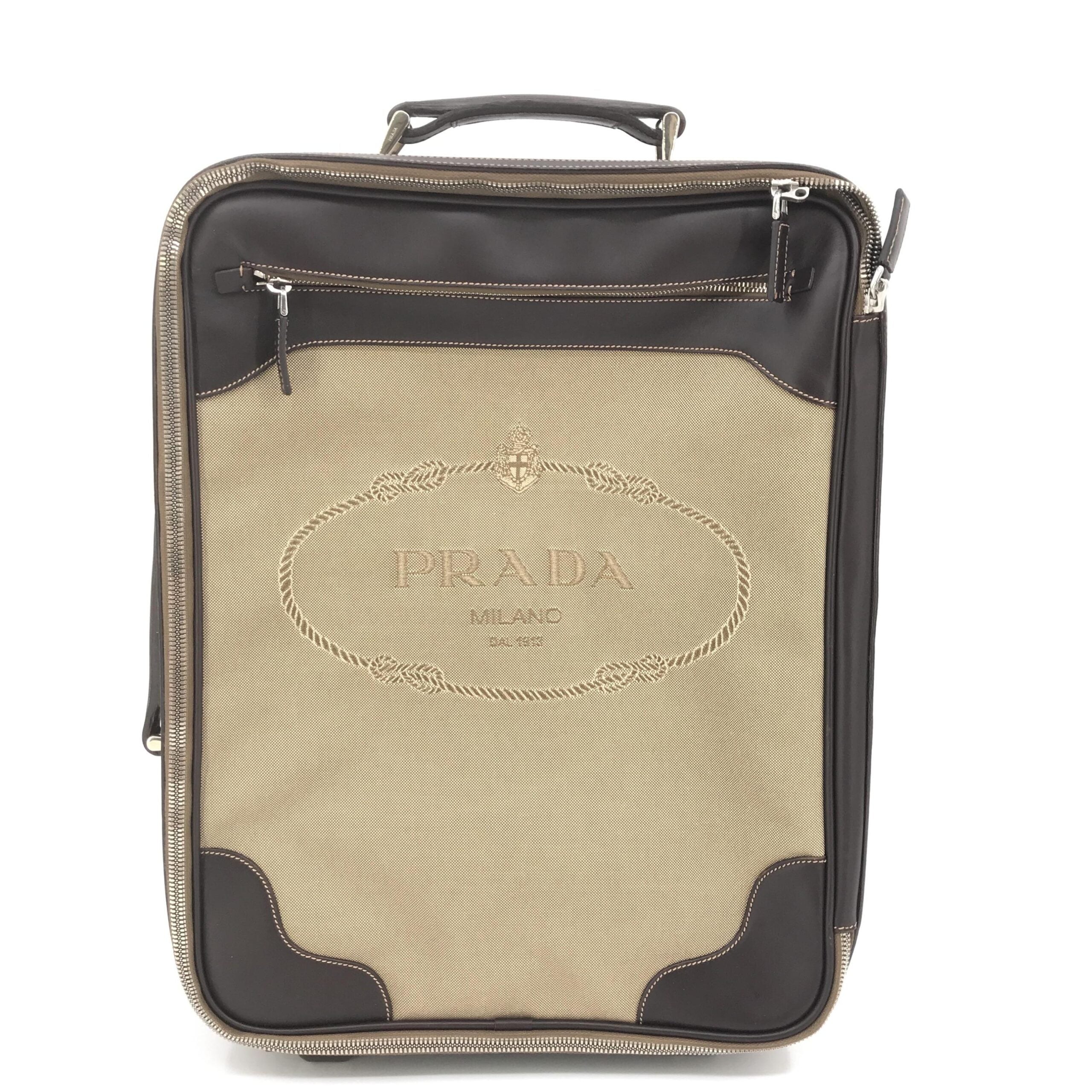 Prada Jacquard Canvas Leather Women's Suitcase (Pre-Owned)