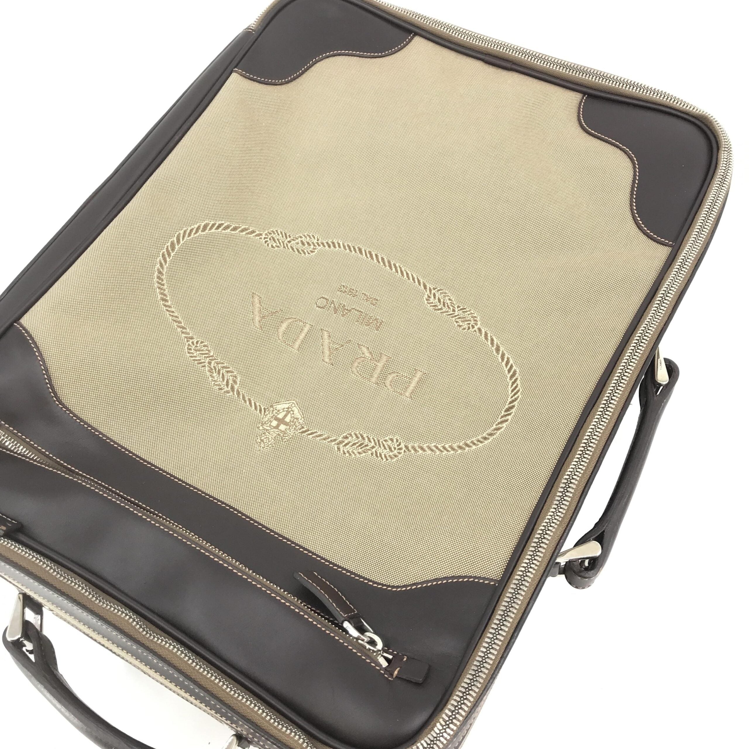 Prada Jacquard Canvas Leather Women's Suitcase (Pre-Owned)