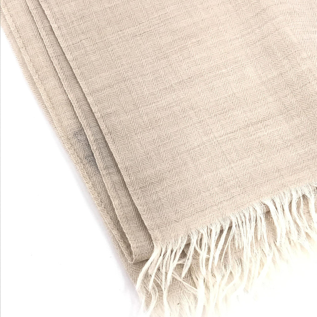 Hermès Light Beige Linen Scarf With Women's Fringes (Pre-Owned)