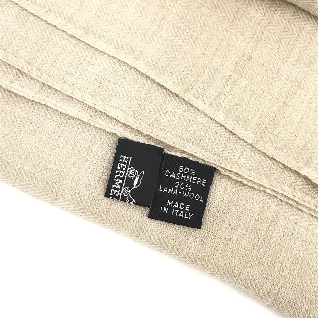Hermès Light Beige Linen Scarf With Women's Fringes (Pre-Owned)
