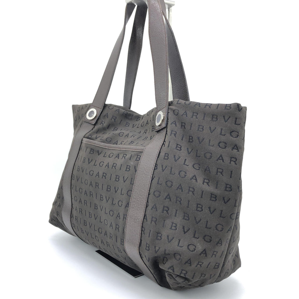 Bulgari Logo Canvas Tote Bag With Women's Pockets (Pre-Owned)