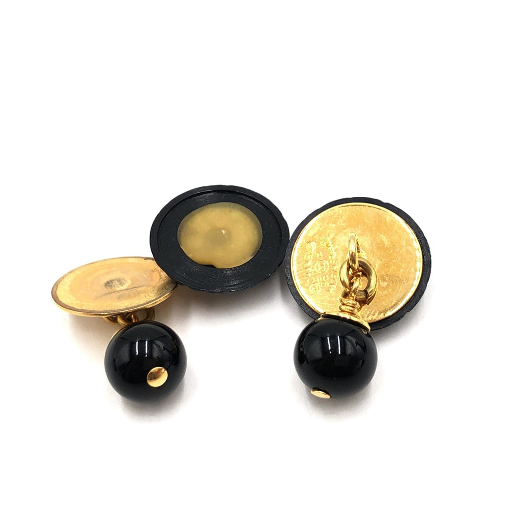 Chanel Matelasse Coco Mark Black Plastic Women's Cufflinks (Pre-Owned)