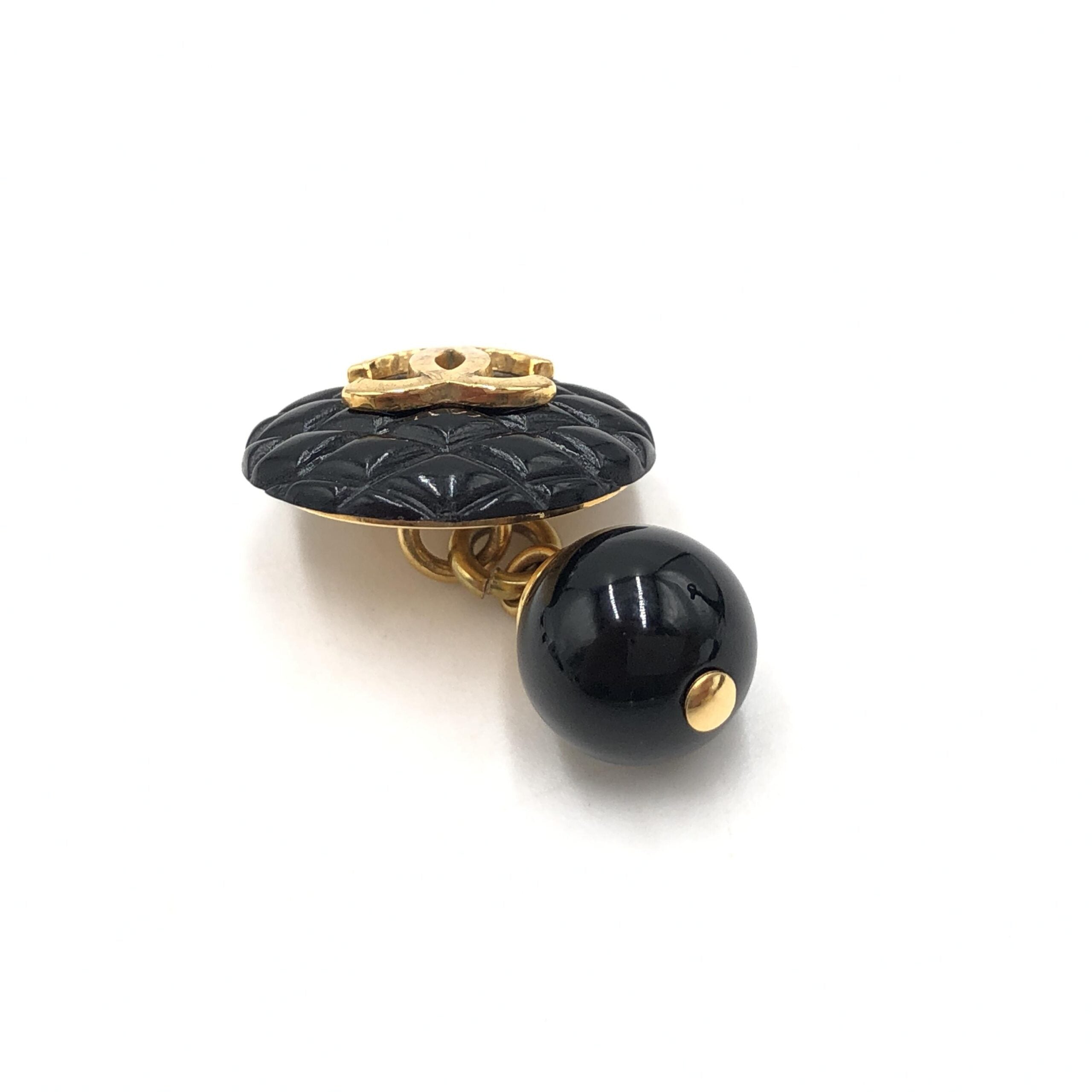 Chanel Matelasse Coco Mark Black Plastic Women's Cufflinks (Pre-Owned)
