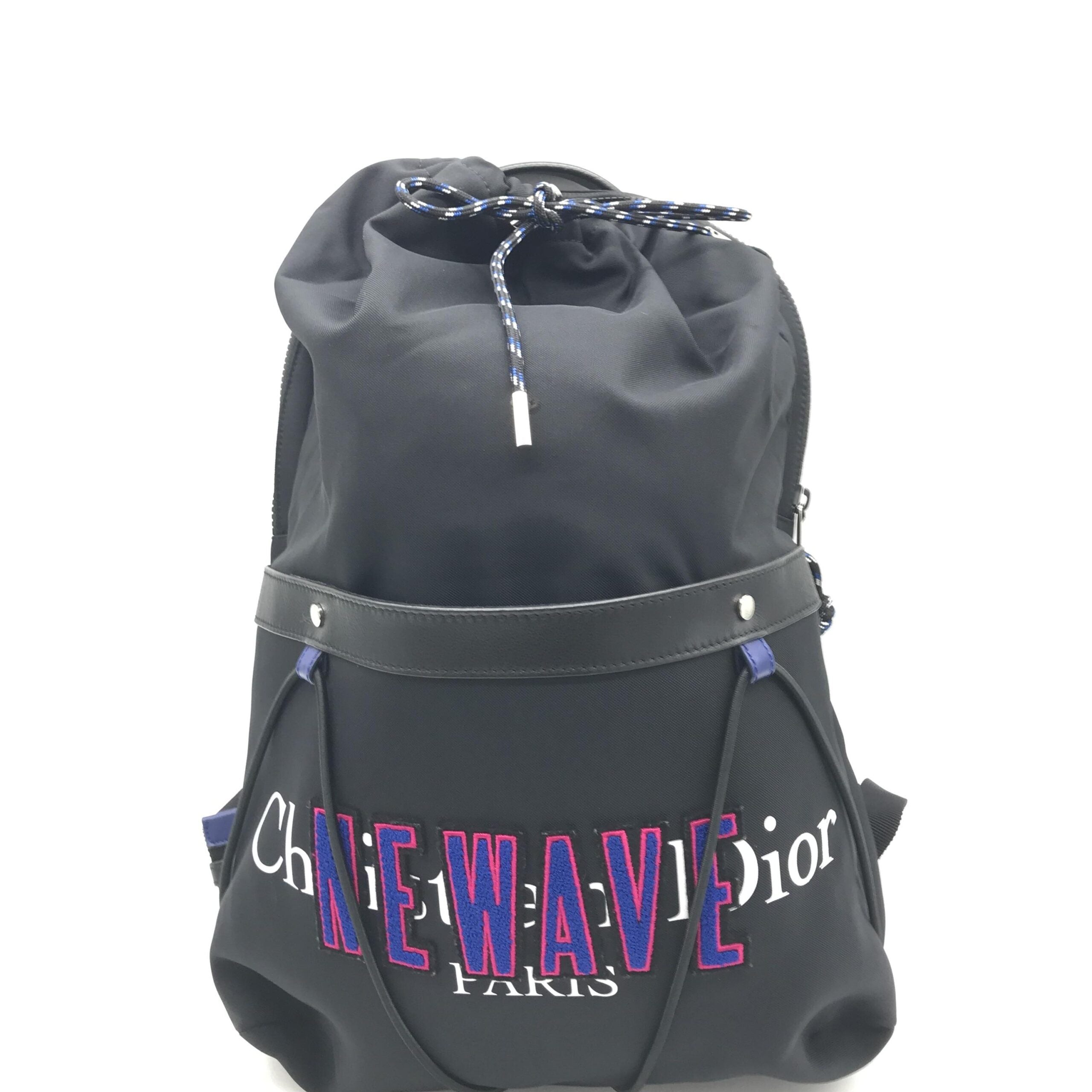 Christian Dior Newave Drawstring Nylon Backpack In Women's Black (Pre-Owned)