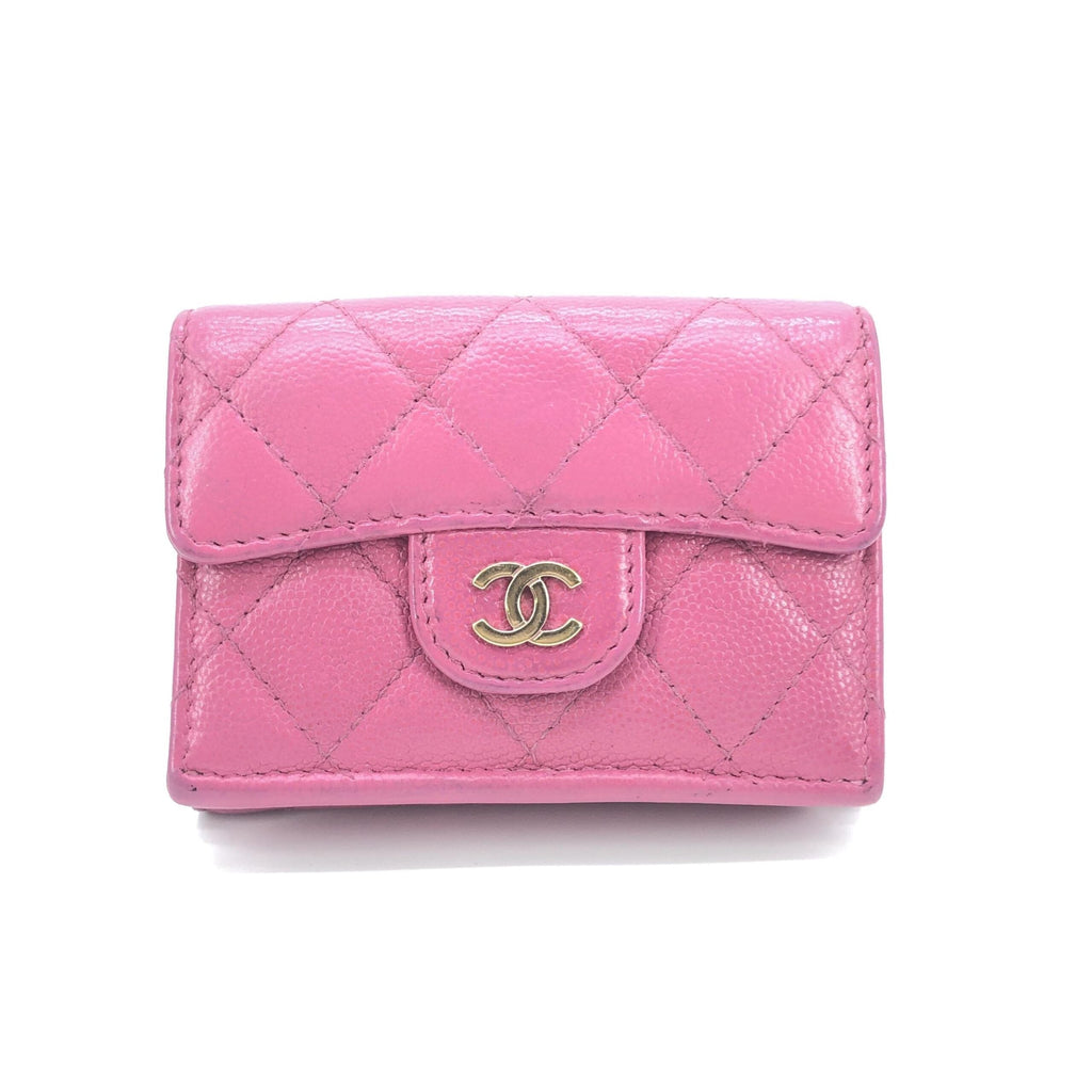 Chanel Pink Leather Quilted Flap Women's Wallet (Pre-Owned)