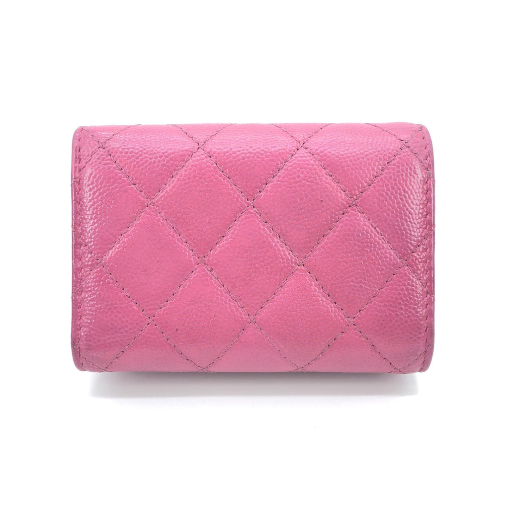 Chanel Pink Leather Quilted Flap Women's Wallet (Pre-Owned)