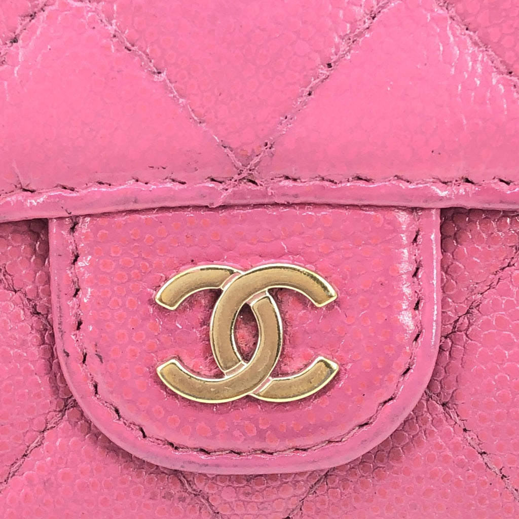 Chanel Pink Leather Quilted Flap Women's Wallet (Pre-Owned)