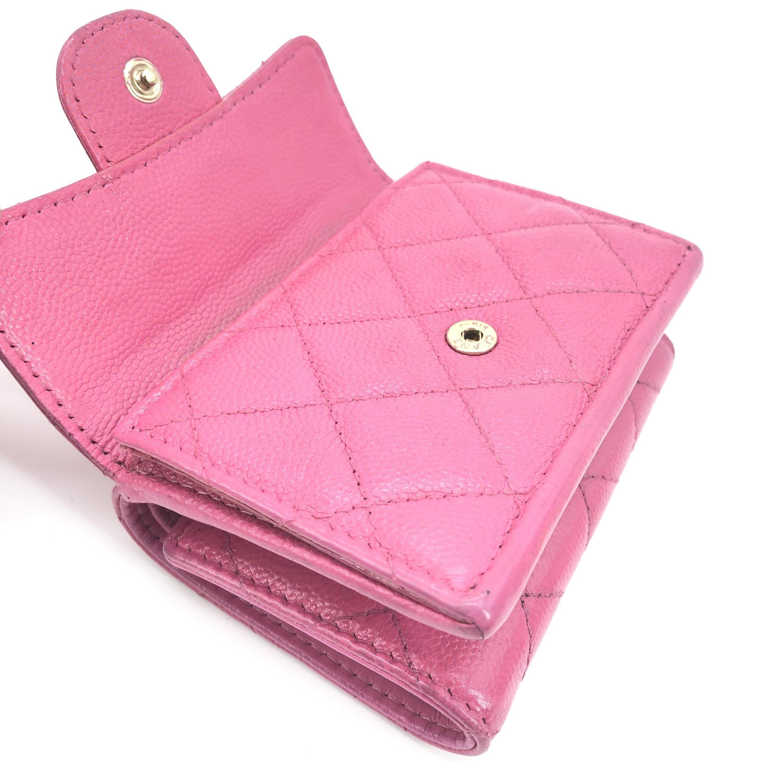 Chanel Pink Leather Quilted Flap Women's Wallet (Pre-Owned)
