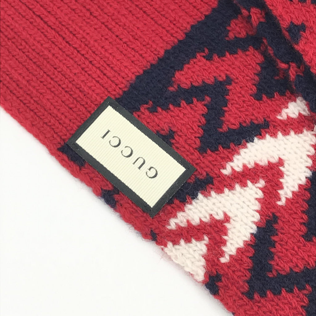 Gucci Red Zigzag Wool Knit Women's Scarf (Pre-Owned)
