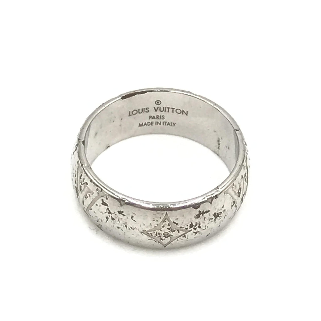 Louis Vuitton Silver-Tone Monogram Band Women's Ring (Pre-Owned)