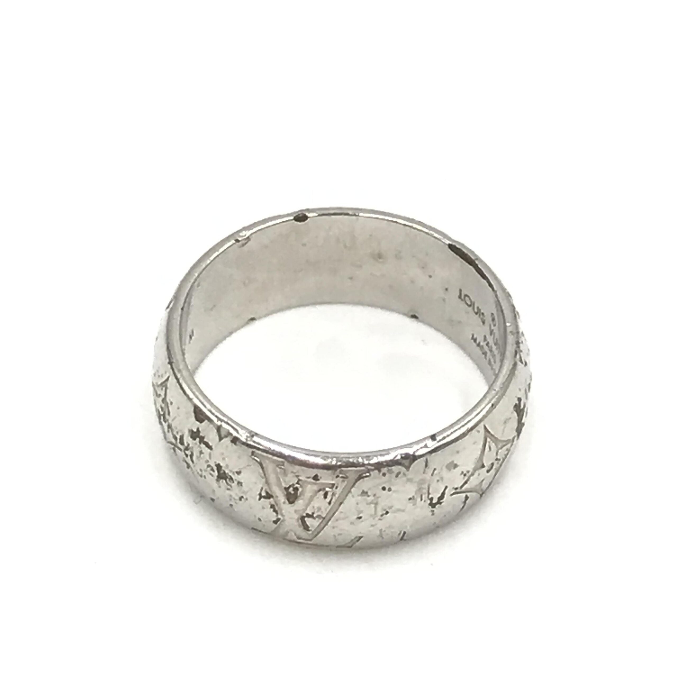 Louis Vuitton Silver-Tone Monogram Band Women's Ring (Pre-Owned)