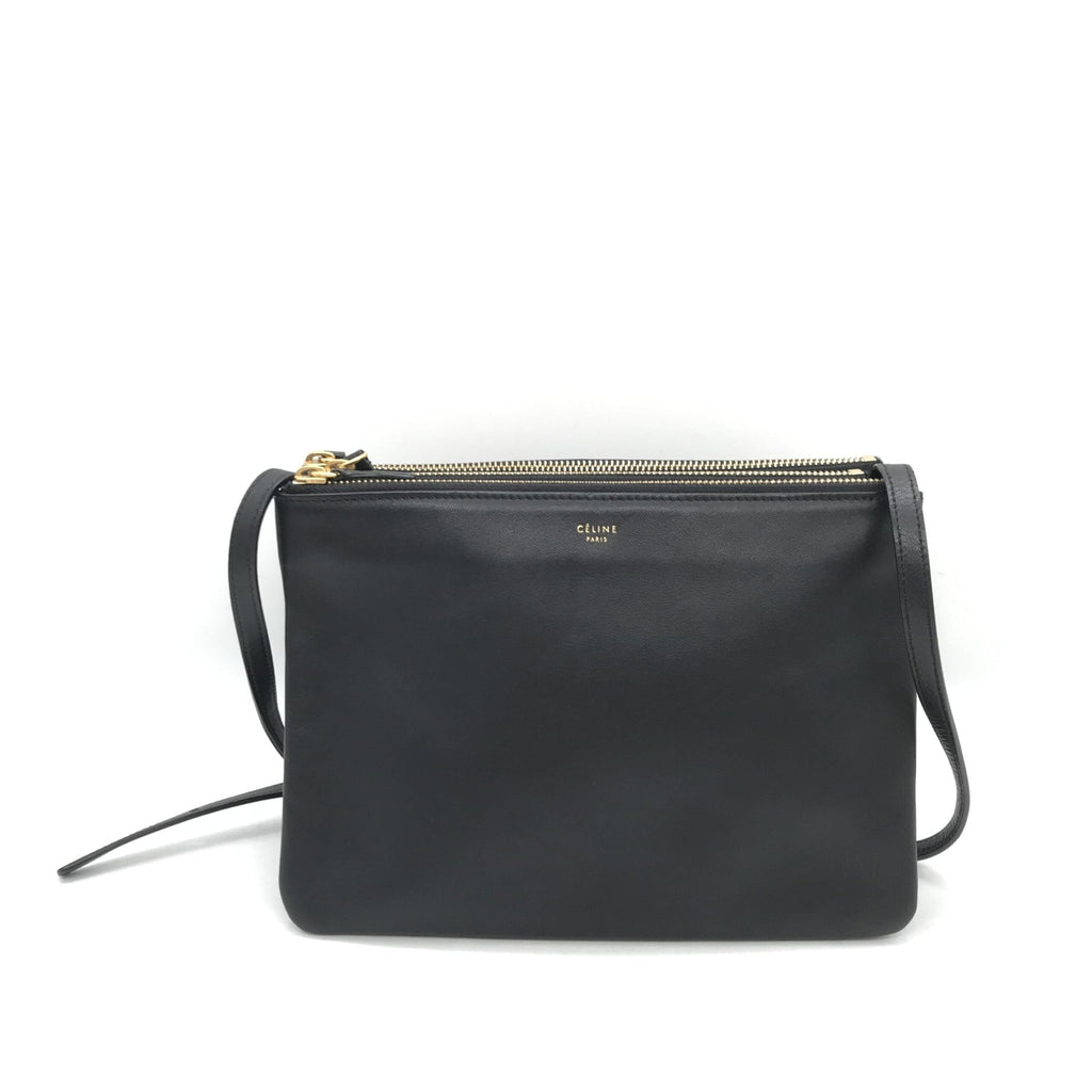 Celine Trio Black Leather Shoulder Women's Bag (Pre-Owned)