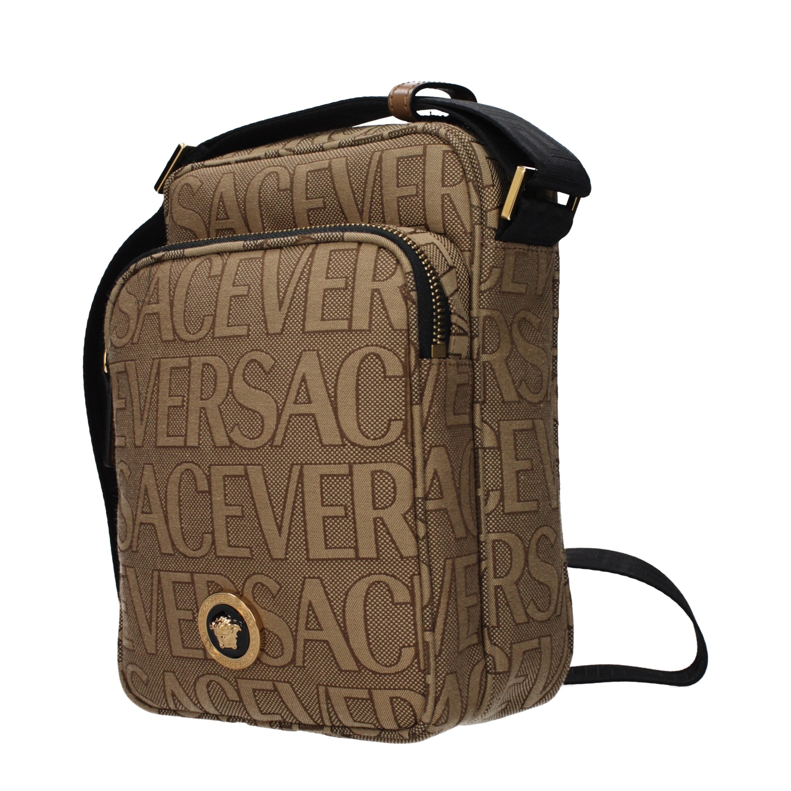 Versace Beige Fabric Shoulder Men's Bag