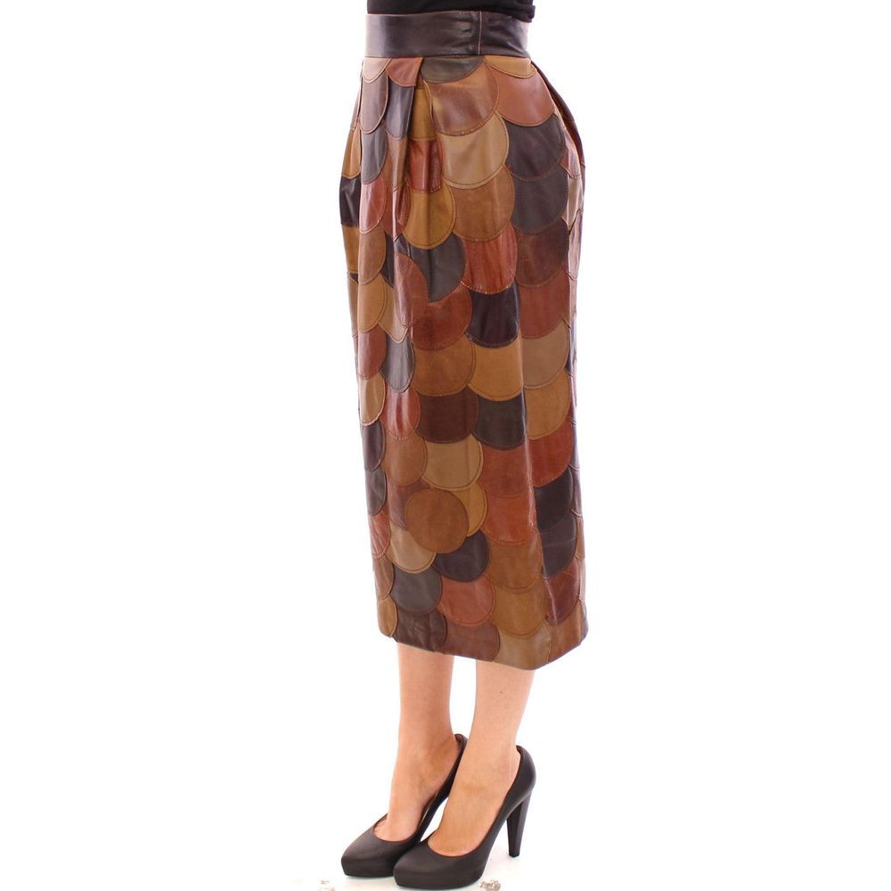 Dolce & Gabbana Brown Lamb Leather Midi Women's Skirt