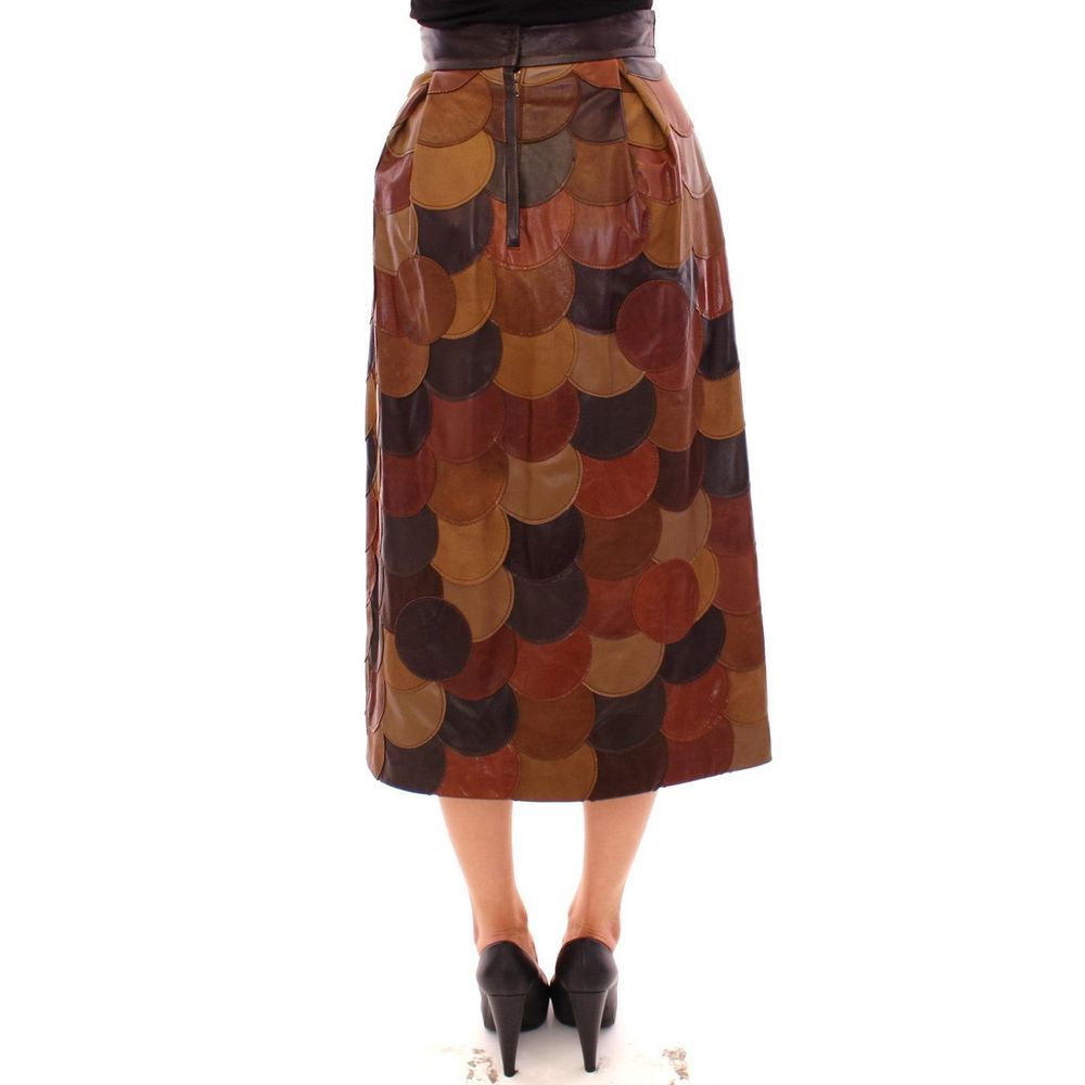 Dolce & Gabbana Brown Lamb Leather Midi Women's Skirt