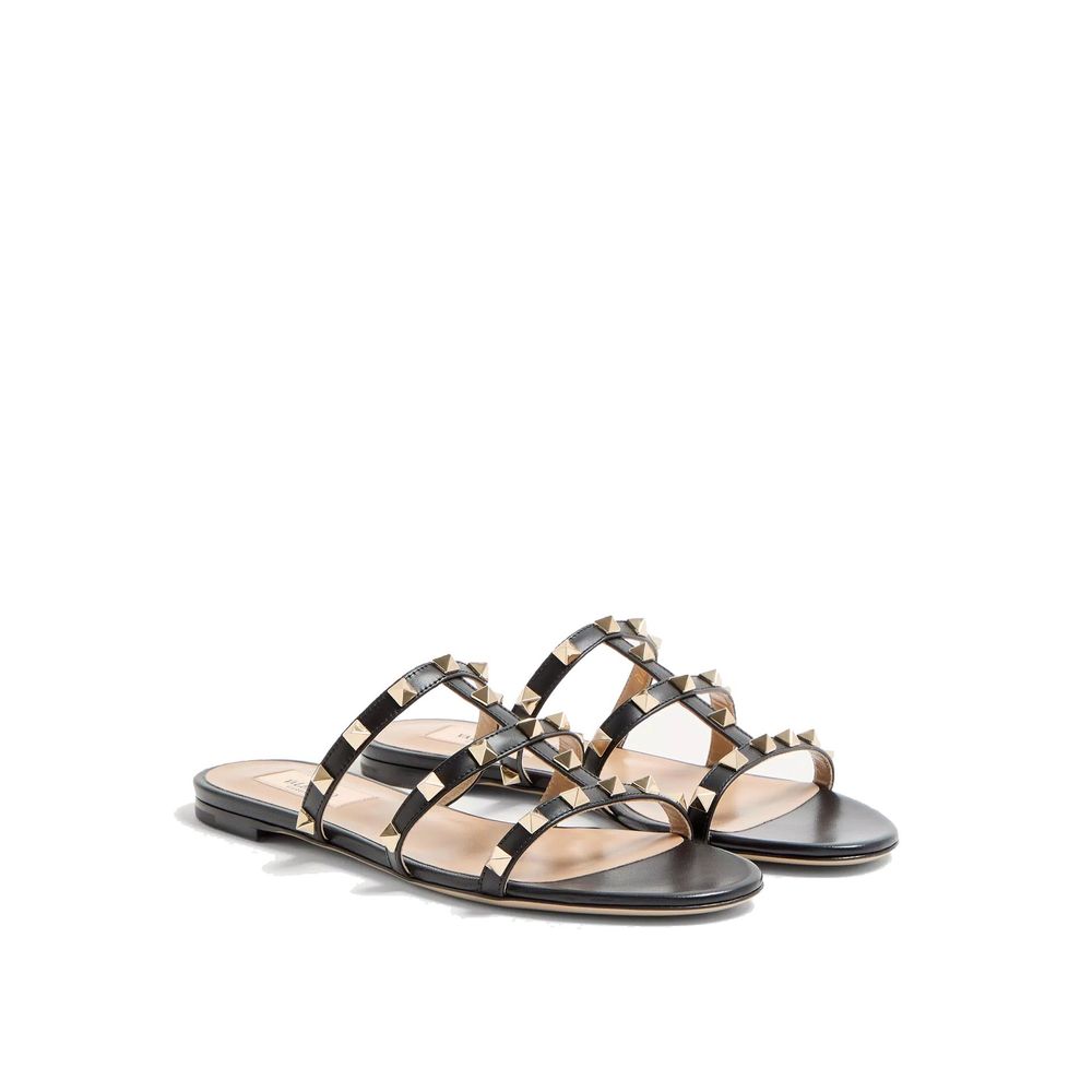 Valentino Garavani Black Calfskin Flat Women's Sandals