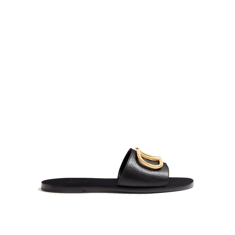 Valentino Garavani Black Calfskin Flat Women's Sandals
