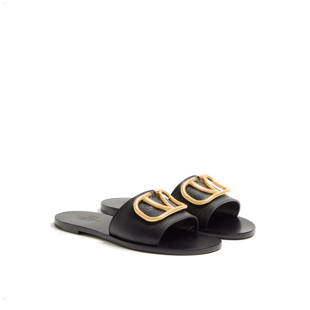 Valentino Garavani Black Calfskin Flat Women's Sandals