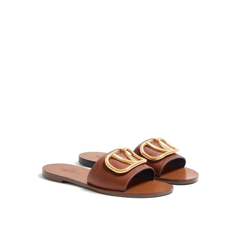 Valentino Garavani Brown Calfskin Flat Women's Sandals