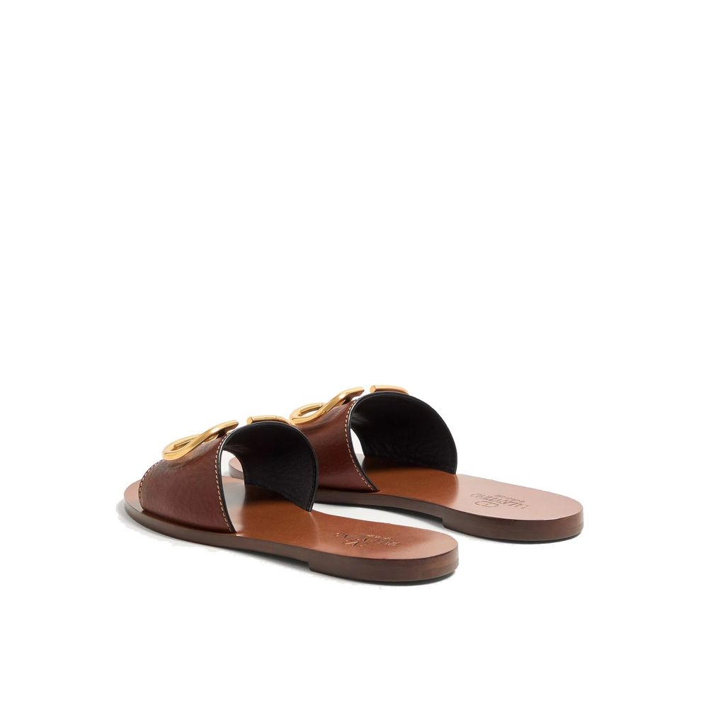 Valentino Garavani Brown Calfskin Flat Women's Sandals