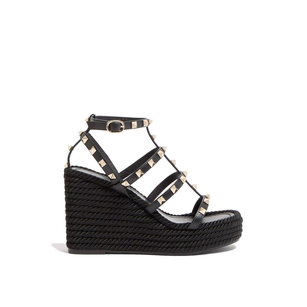 Valentino Garavani Black Calfskin Wedge Women's Sandals