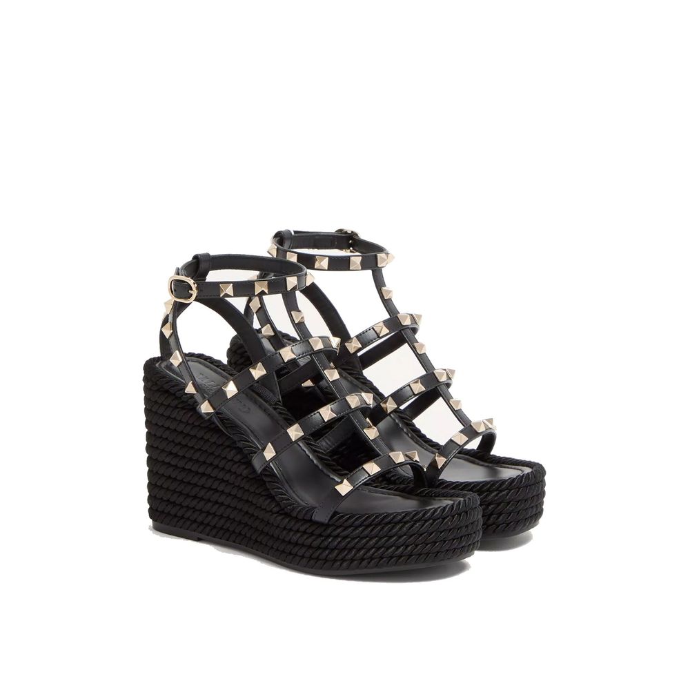 Valentino Garavani Black Calfskin Wedge Women's Sandals