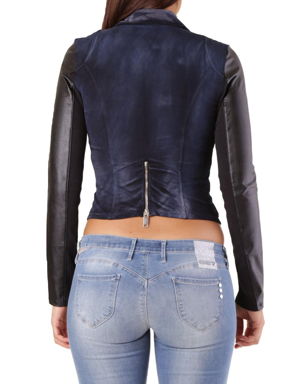 Met Blue Cotton Biker Women's Jacket